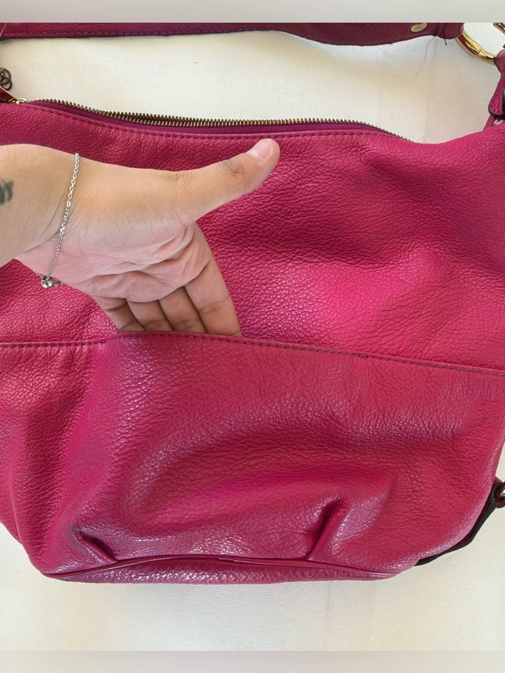 Michael Kors Fulton Large Leather Hobo Shoulder Bag Pink Gold Logo Purse